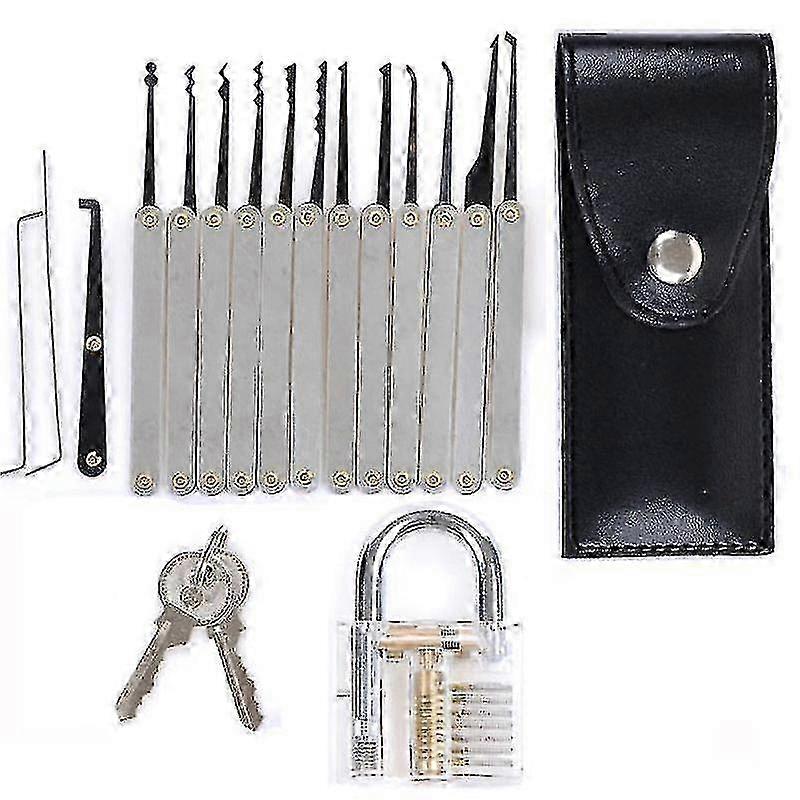 15 Pieces Lock Pick Set With Transparent Practice Locks compatible with Locksmith Beginners Picking Tools Kit Training Set