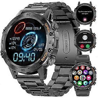 Herren-Smartwatch mit Bluetooth-Anruffunktion, 1,39-Zoll-HD-Display, 400-mAh-Akku, über 100 Sportmodi, IP67-Schutz, kompatibel mit Android und iPhone – Schwarz/Stahl