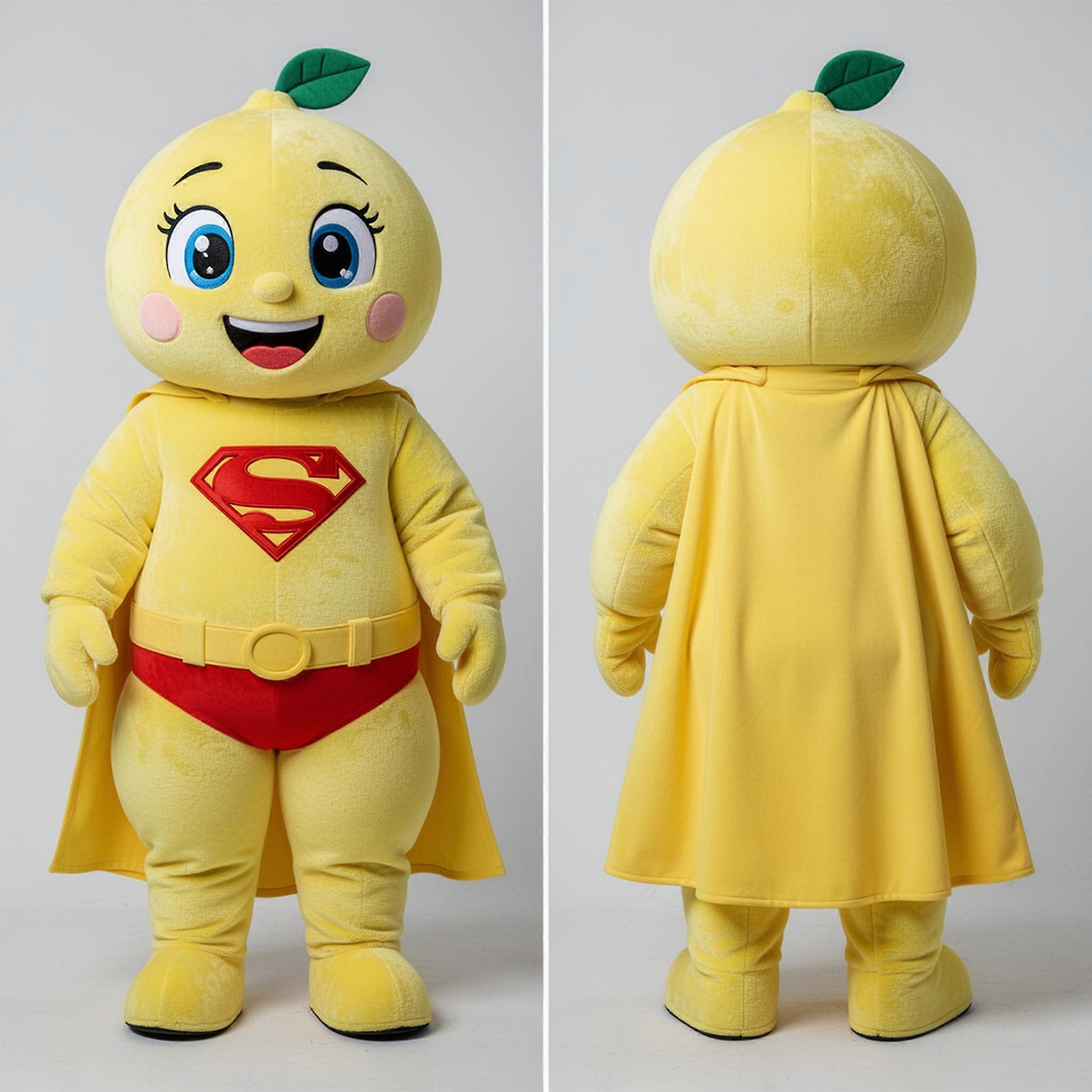 MASTICOT Lemon Yellow Cartoon Superhero Mascot