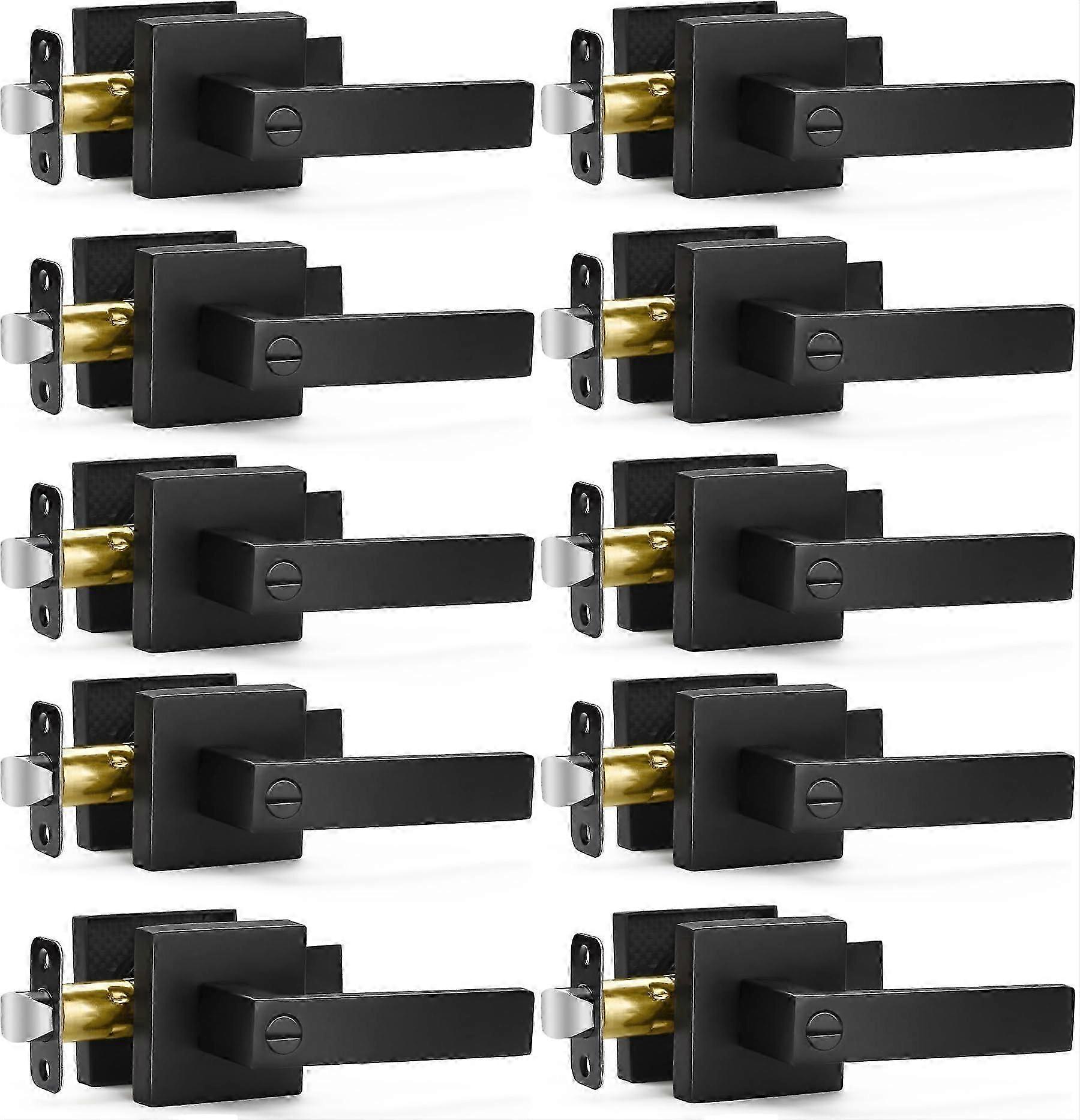 Matte Black Door Handles 10 Pack Privacy Levers Keyless Interior Knobs Square Flat Levers Reversible Heavy Duty Locks