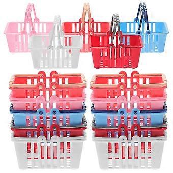 Mini Shopping Basket Toy Set for Pretend Play, ABS Plastic, Portable Dual Handle, Assorted Colors, 15 Pieces