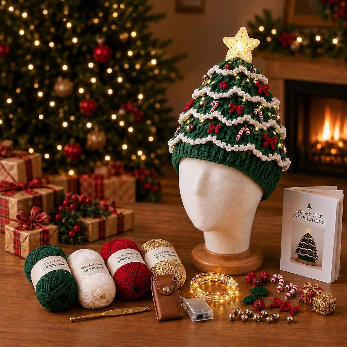 Lighted Christmas Tree Crochet Hat DIY Kit