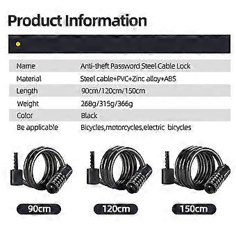 Bicycle Lock 90cm 120cm 150cm Bicycle Lock Cable High Security 5 Digit Resettable Combination Lock Anti Theft Coiled