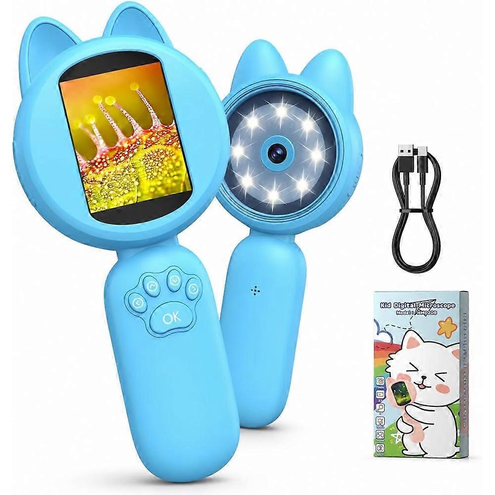 Kids Digital Microscope, 2-Inch Screen, 4X Zoom, 8 LEDs