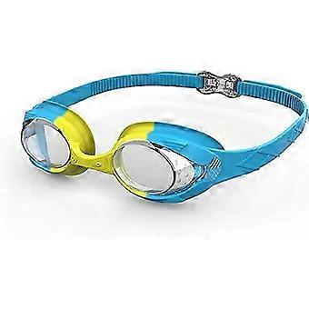 Kinderschwimmbrille in Blau und Gelb - für Jungen und Mädchen im Alter von 4-12 Jahren, beschlagfrei und wasserdicht, einfach zu montieren.