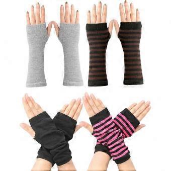 High Elasticity Fingerless Gloves & Arm Warmers for Women Men with Thumb Hole Stretchy Knit