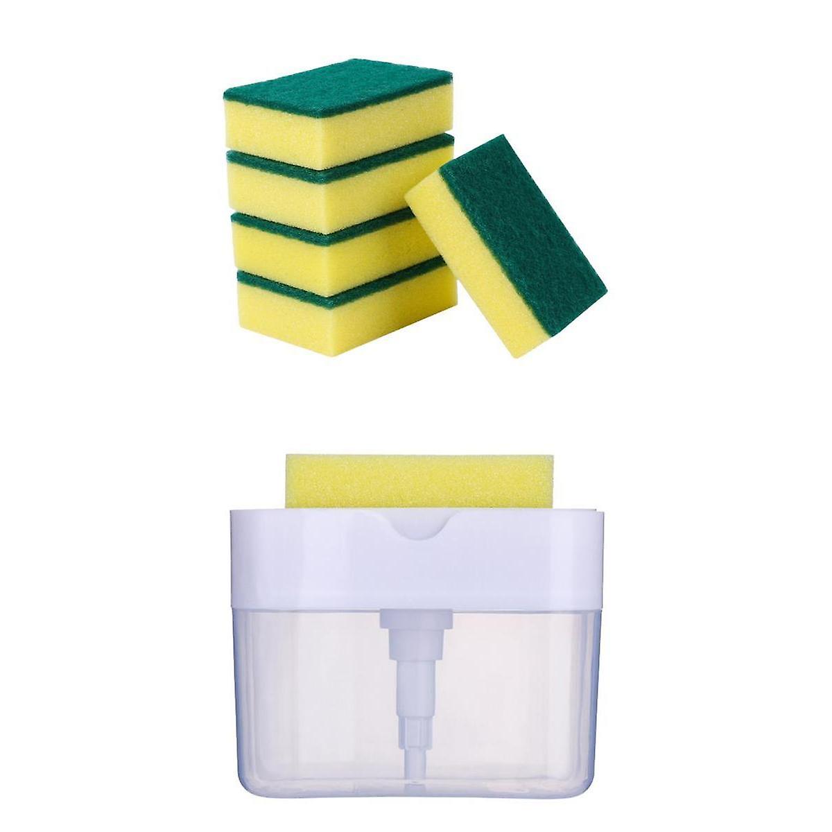 Kitchen Dishwashing Soap Pump Dispenser & Sponge White