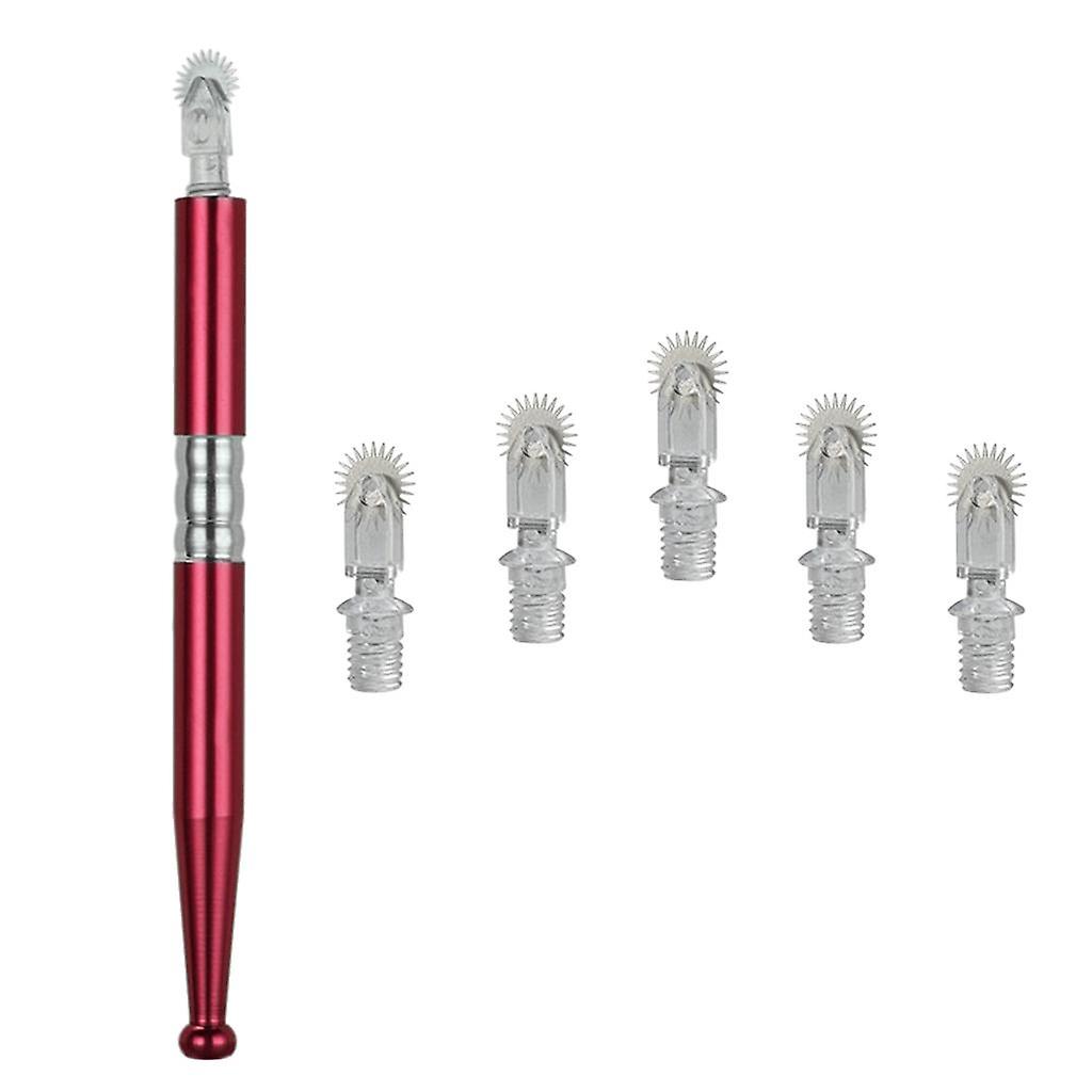 Practical Manual Tattoo Eyebrow Pen & 5 Disposable Roller Needles Kit Red