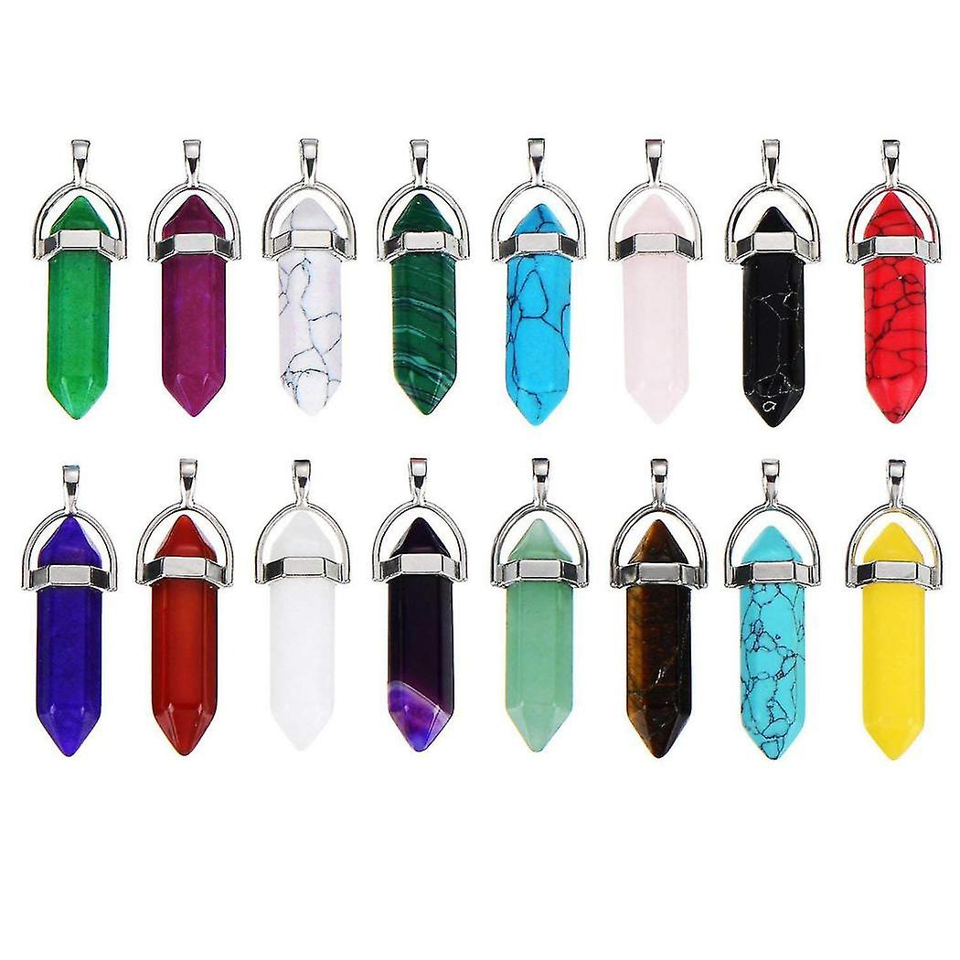 16 Pieces Gemstone Pendant Hexagonal Chakra Crystal Pointed Quartz Pendants