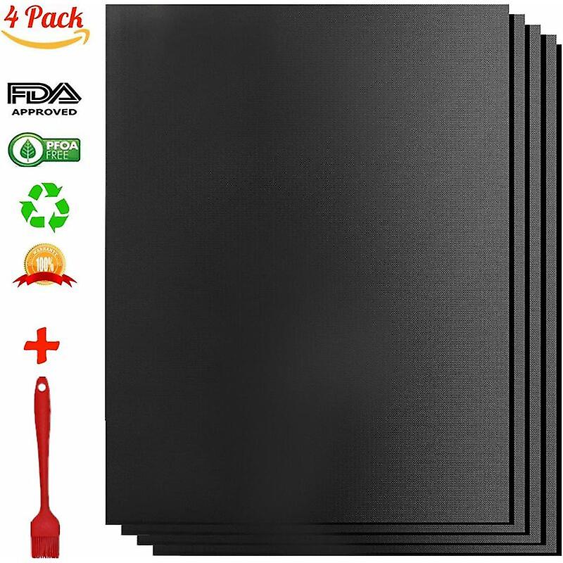 Baking Mats for Barbecue and Oven, Set of 4 Non-Stick BBQ Mats Reusable Cleanable, Ideal for Charcoal Gas, 330 x 400 x 0.2 mm