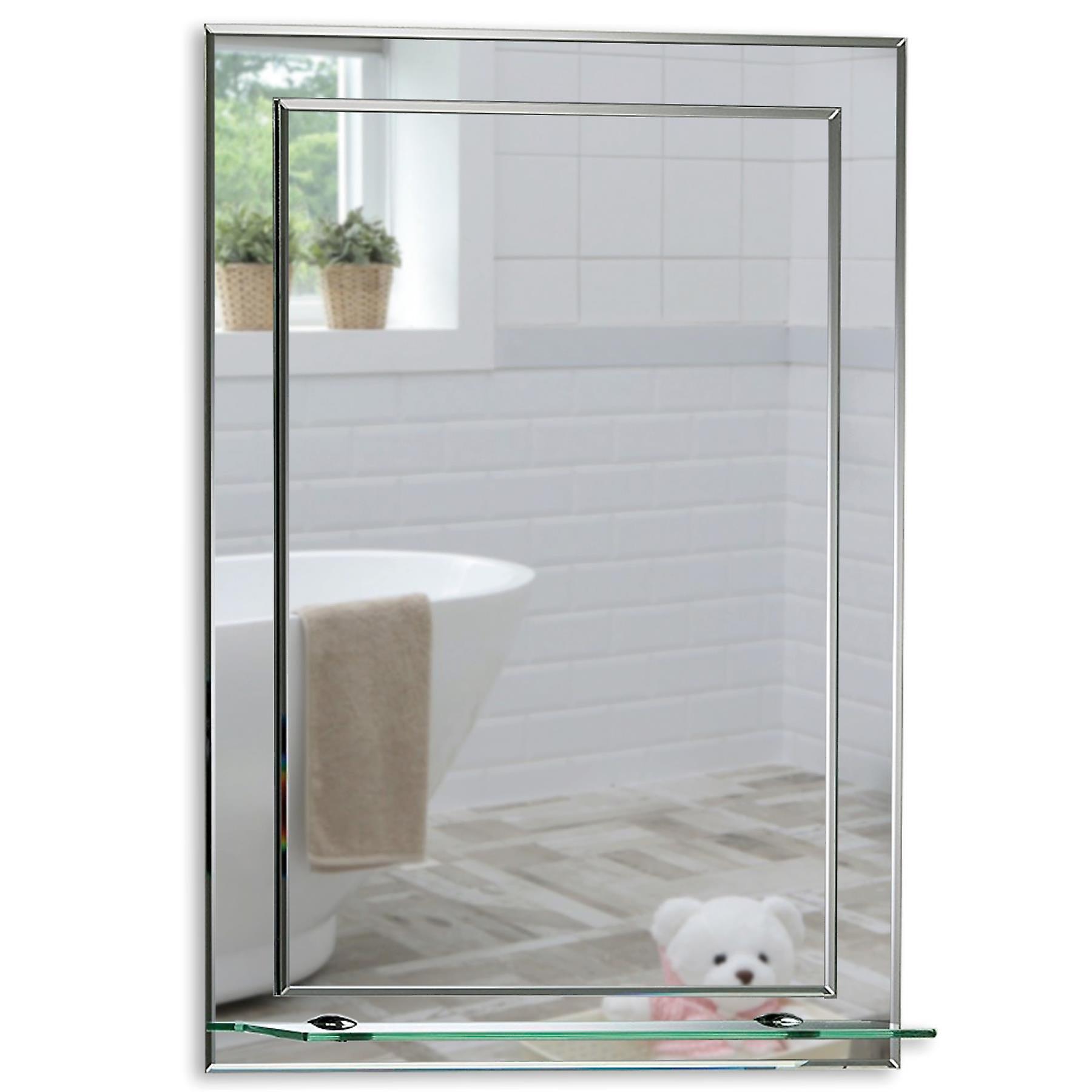 Rectangular Wall Mirror 60 x 43cm Shelf & Demister