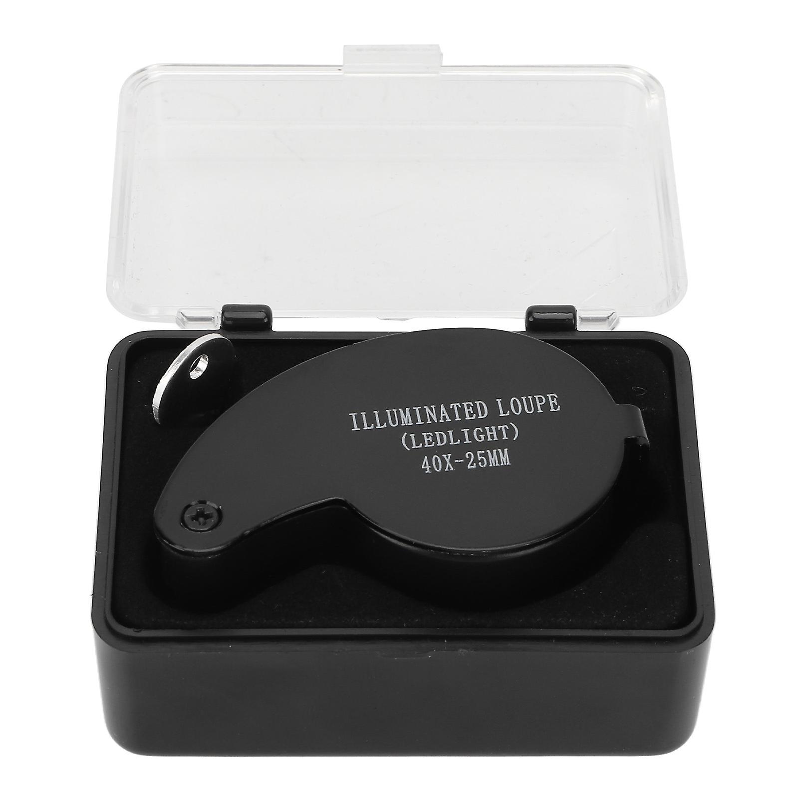40X Portable Jeweler Loupe Magnifier with High Transmittance LED Lighting and Aluminum Alloy Shell for Seniors, Black