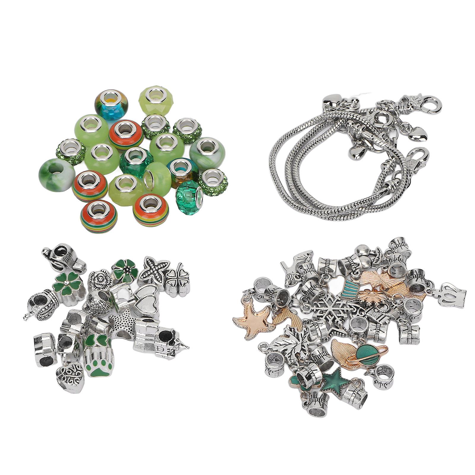 Charm Bracelet Making Kit Green with Colored Beads & Pendants