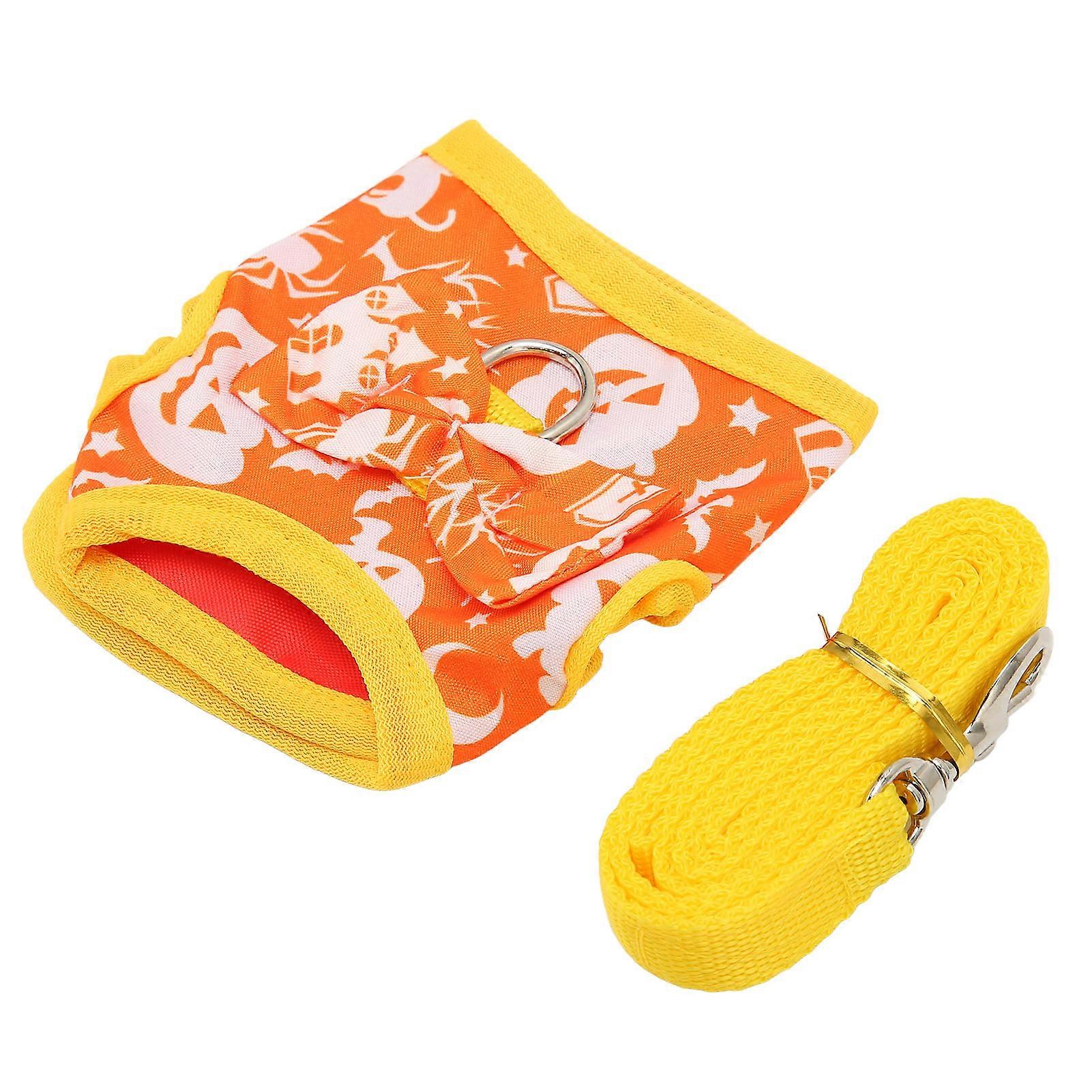 Rabbit Clothes Harness Leash Polyester Pumpkin Pattern Halloween Rabbit Vest with Hook and Loop for Small Pets L