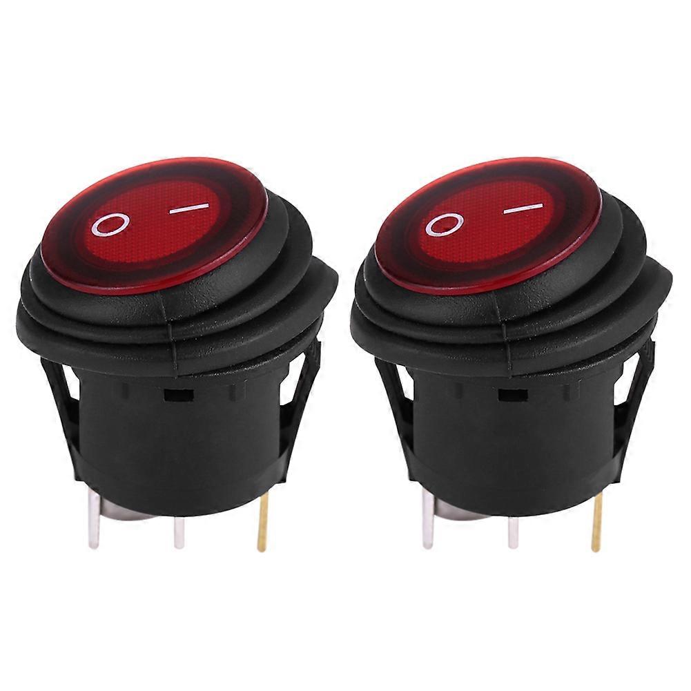 2Pcs 12V/24V Universal 20A 3 Pin Round Red LED Rocker Switch for Car Boat