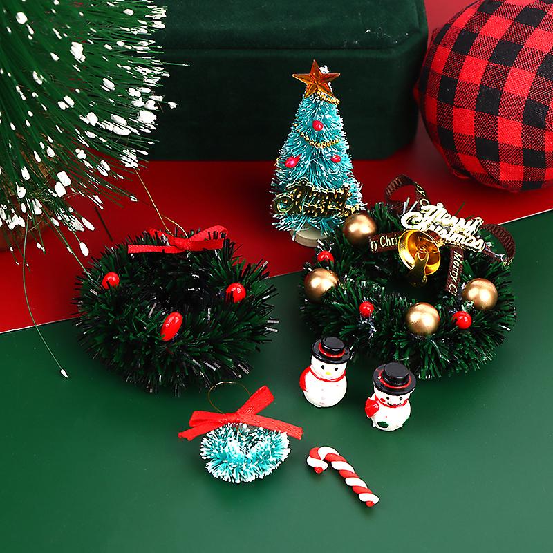 1Set 1:12 Dollhouse Miniature Christmas Tree Snowman Garland Crutch Model Decor