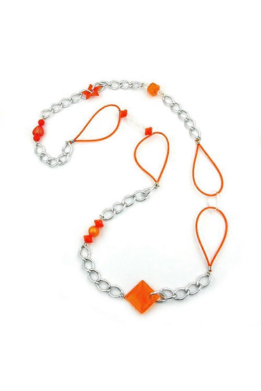 Necklace Beads Orange-silver 100cm - Gl02494