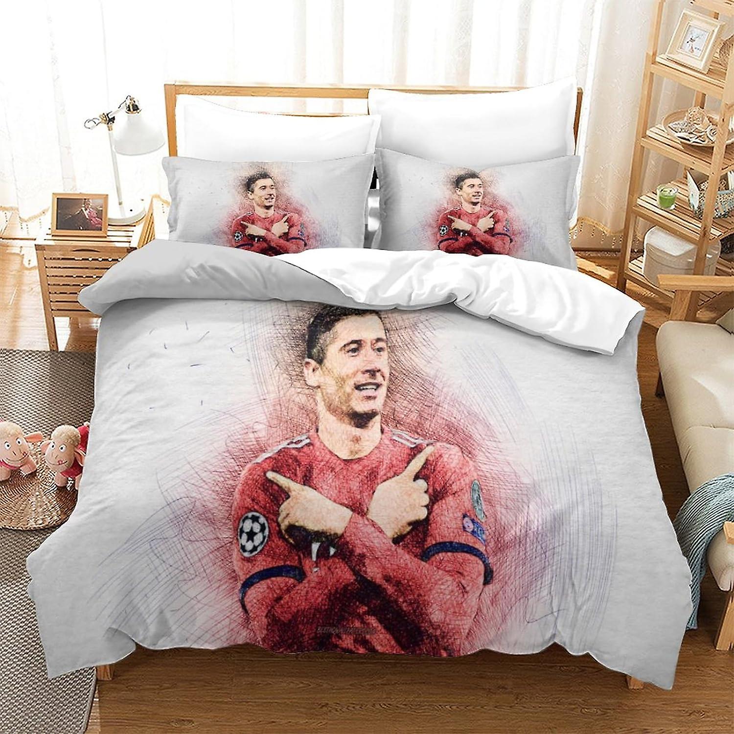 PGtaa Robert Lewandowski Teens Bettbezug Moderner Bettdeckenbezug für Kinder Bettbezug-Set Bettwäsche-Set Atmungsaktives 3-teiliges Set Weiche Mikrofaser mit