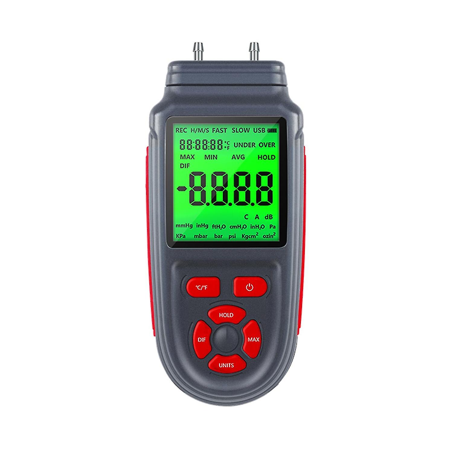 Digital Manometer Dual Port Air Gas Pressure Tester Differential Pressure Gauge with LCD Backlight D