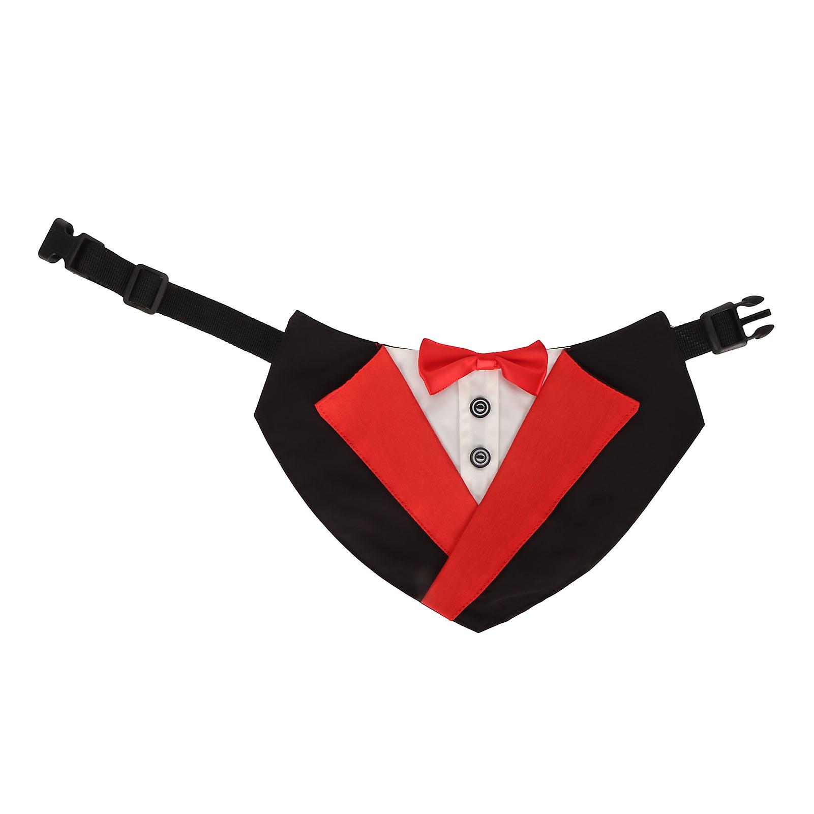 Dog Tuxedo Collar, Adjustable Wedding Bandana, Formal Dog Bibs with Red Bow Tie for Large Medium Small Dogs, M 23 x 15 cm / 9.1 x 5.9 inches