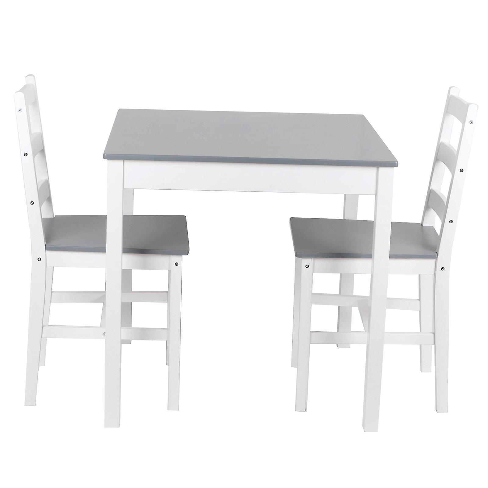 Square Wooden Dining Table Set with 2 Chairs for Kitchen and Dining Room, Grey