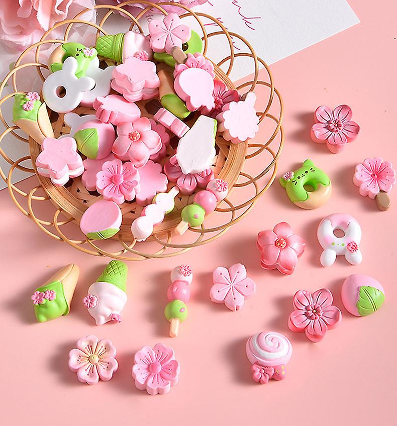 50 قطع زهرة ديكور زخرفة مصغرة الجنية حديقة DIY الملحقات الكرتون الكرز الراتنج الملحقات ديي كعكة الديكور ملصقات