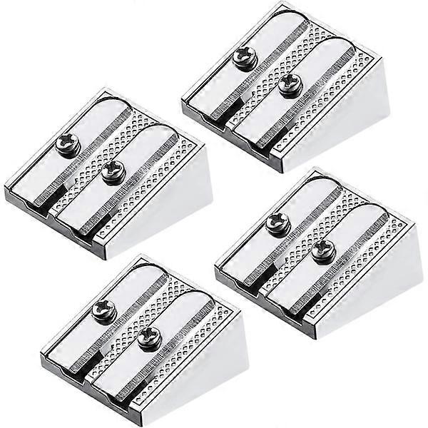 Manual Pencil Sharpener Dual Metal Dual Blade Dual Hole Rectangular Pencil Sharpener, 4 Pack, Silver