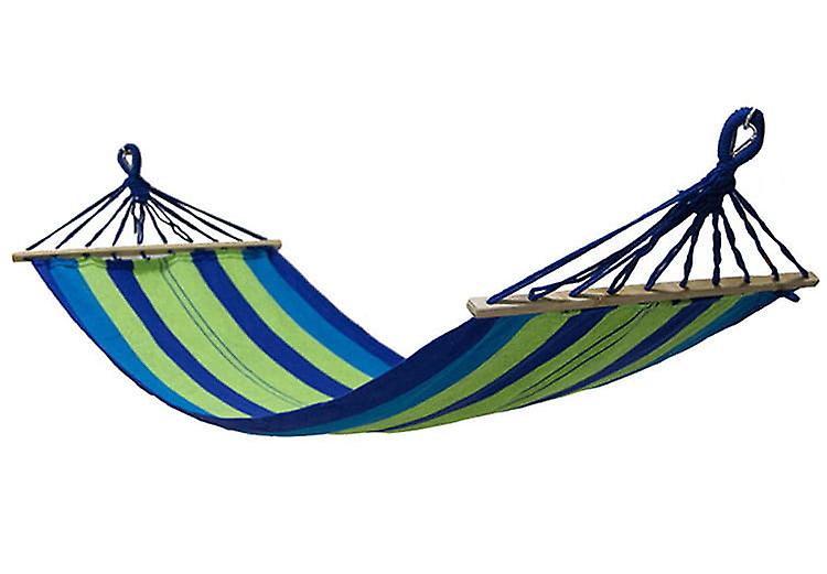 Hamac 200 x 80 cm avec barre transversale – Bleu vert rayé