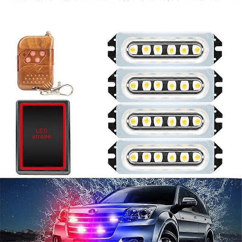 4 In 1 Car Strobe Warning Light Flashing Breakdown Emergency Lights SUV Side Lamp Yellow Car Lighting With Remote Control FN9U0445