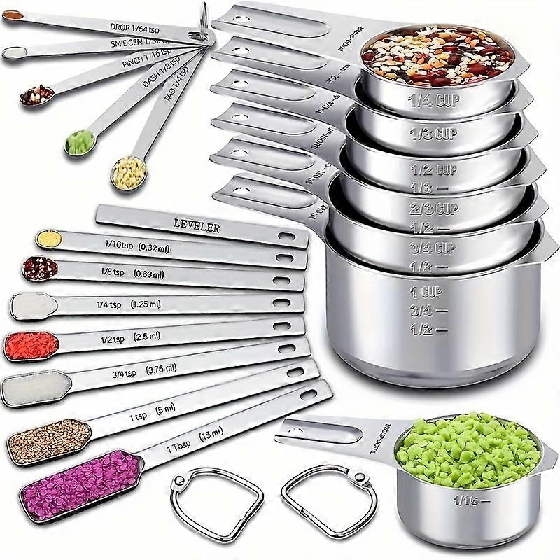 20-Piece Stainless Steel Measuring Cups & Spoons Set - Premium, Stackable Design with Leveler for Accurate Baking and Cooking - Durable Kitchen Essent