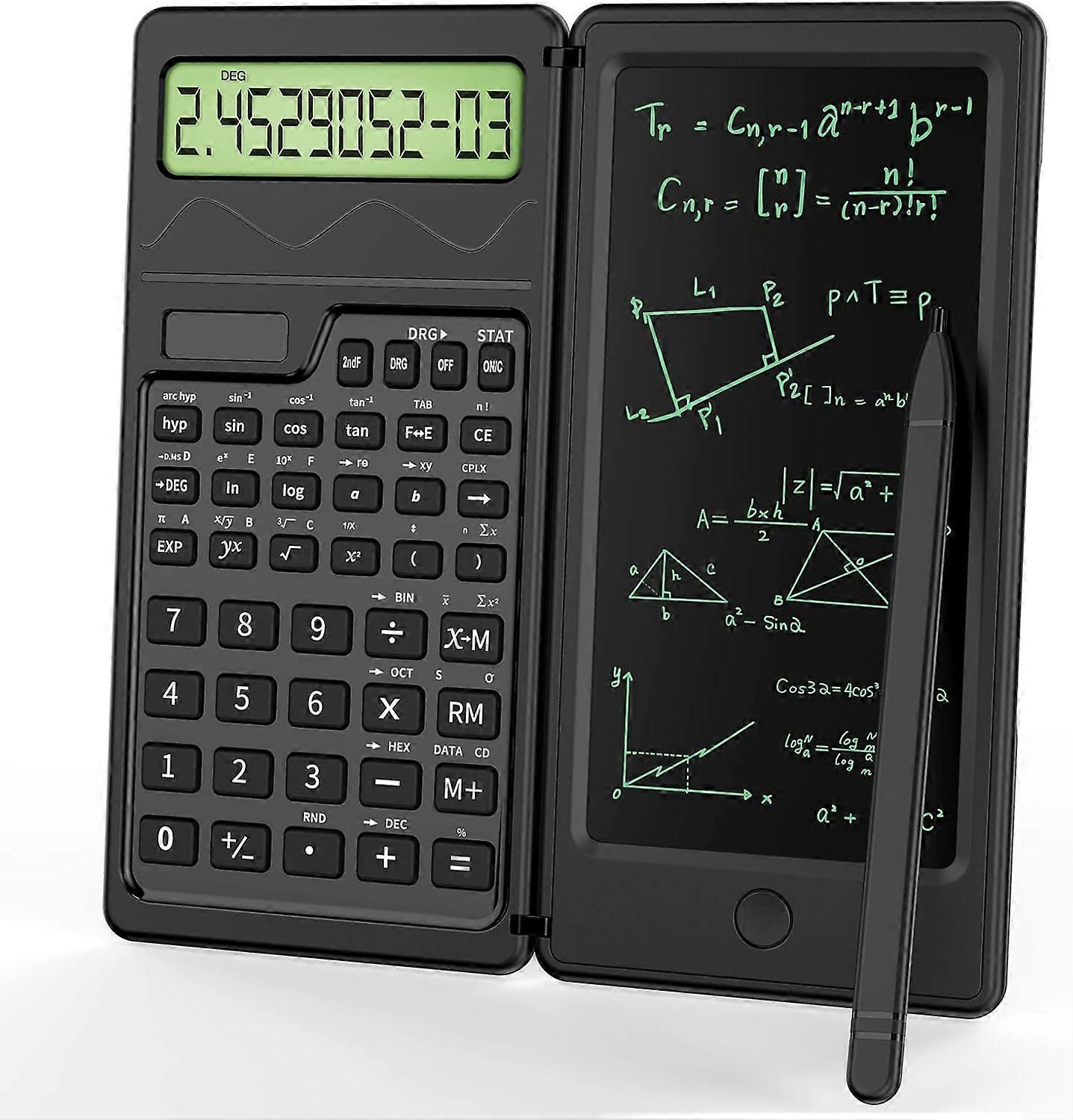 Slim Scientific Calculator with 6 Inch Erasable LCD Writing Pad Foldable Calculator Solar Battery