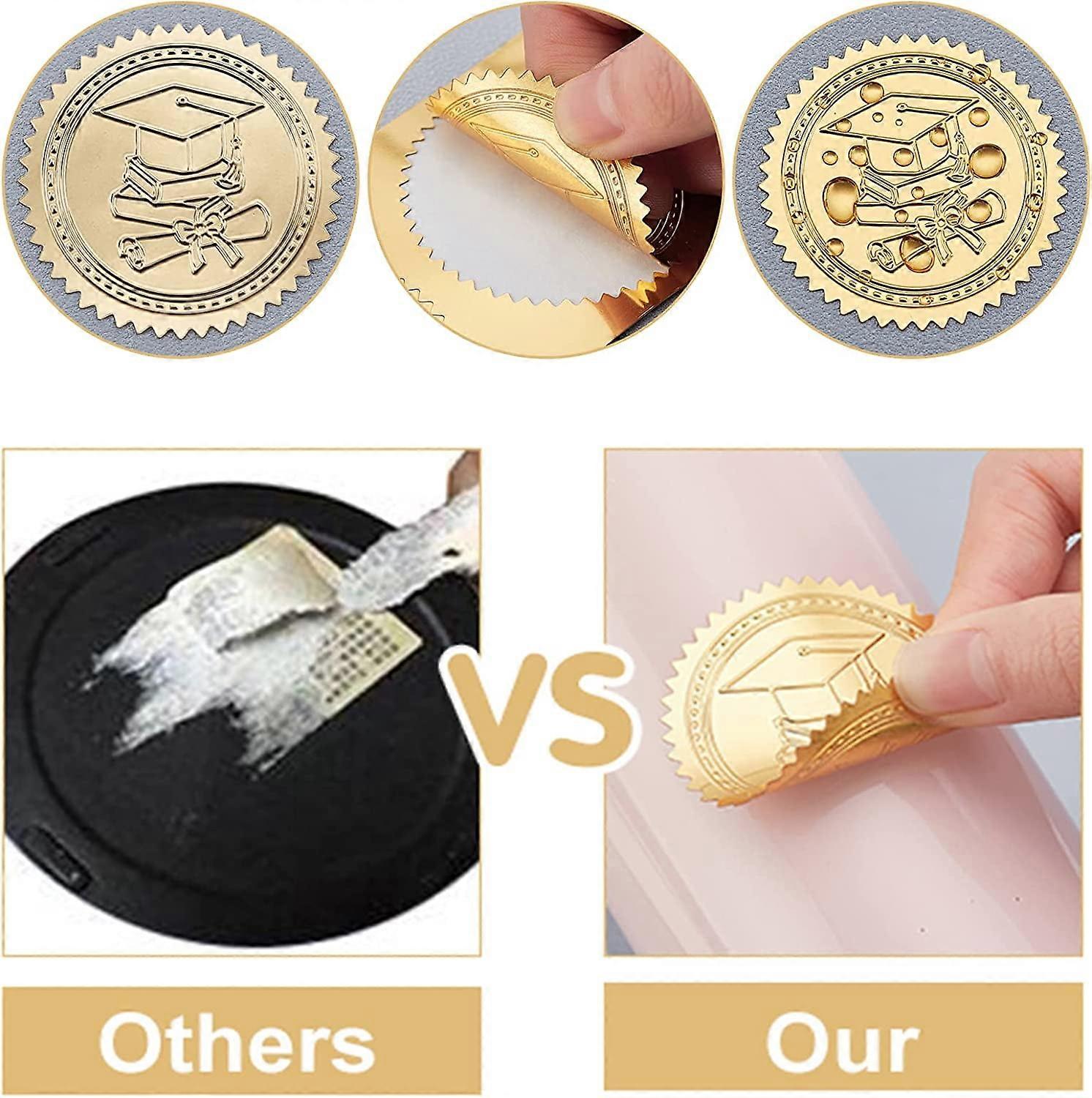Gold Foil Sticker Seal Embossed Mushroom And Moon 2 Inch 100pcs Self Adhesive Gold Around Embossing Sticker Invitation Certificate Envelope Seal Gift Car