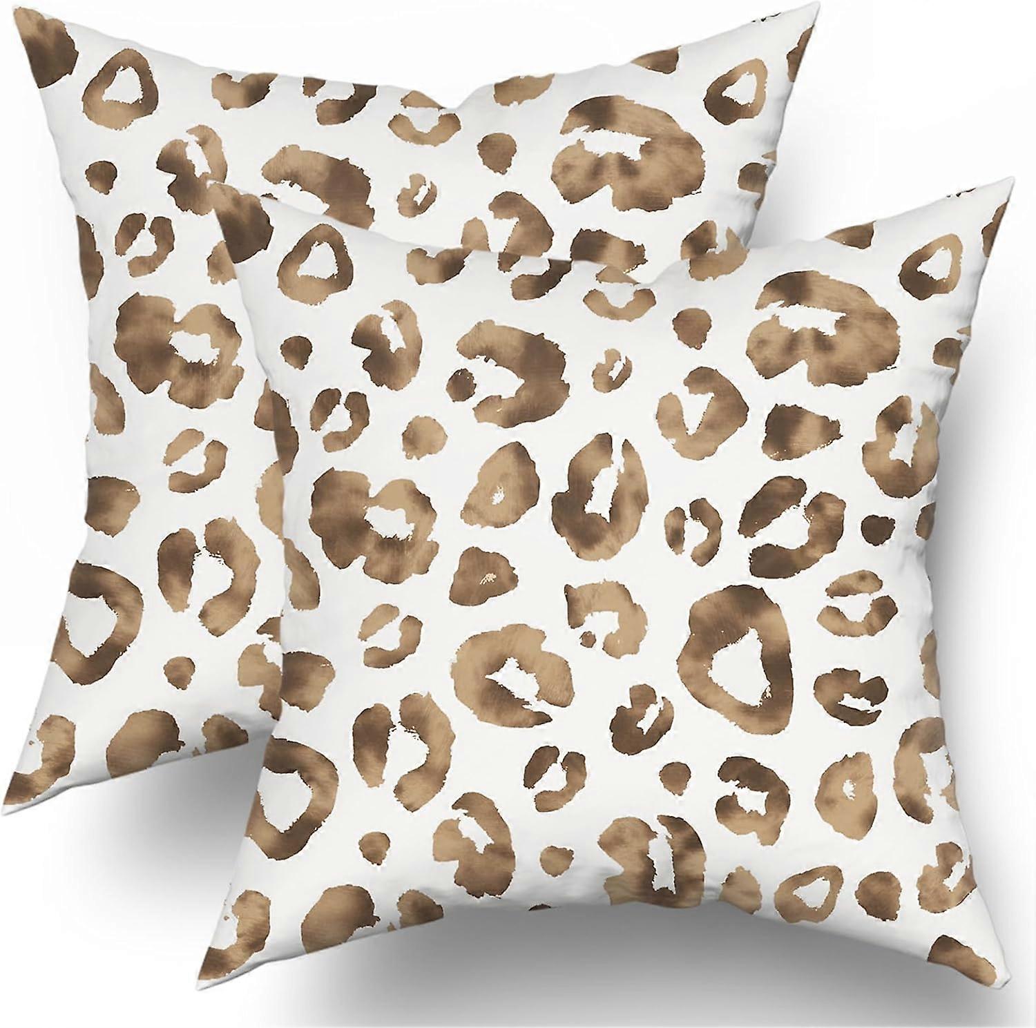 Brown Grey Leopard Print Pillow Covers 18X18 Inch Watercolor Gray Cheetah Decorative Pillow Cases Animal Square Throw Pillow Case Set of 2 Home Decor