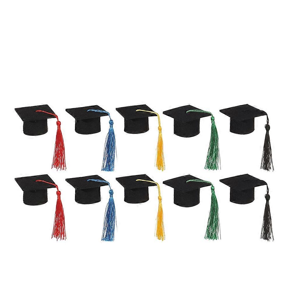 10Pcs Mini Graduation Hat Bottle Topper Mini Felt Doctoral Hat Bottle Covers