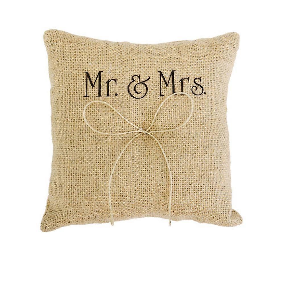 Mr &; Mrs Burlap Jute Bow Twine Rustikk giftering pute