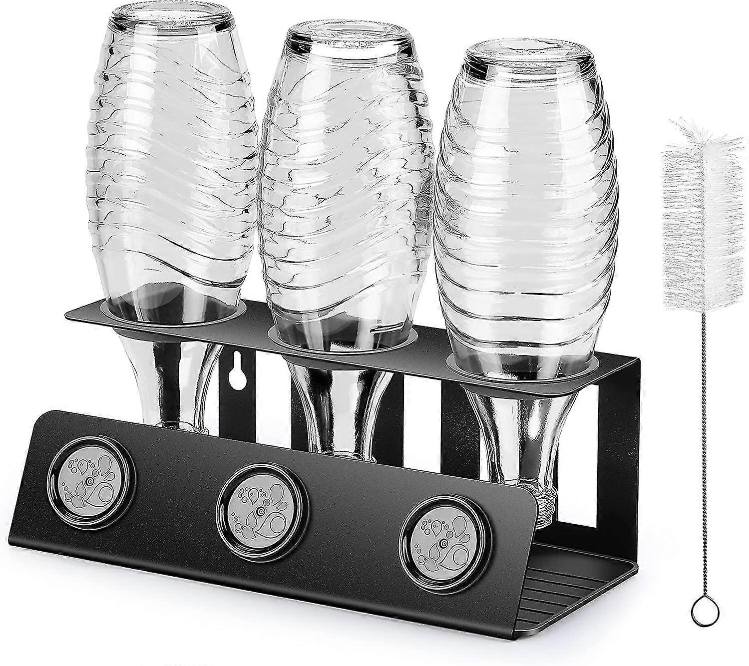 حامل زجاجات، حامل تنقيط ثلاثي مع صينية تنقيط قابلة للإزالة وحامل غطاء، حامل بالتنقيط لزجاجات صودا ستريم كريستال وإميل