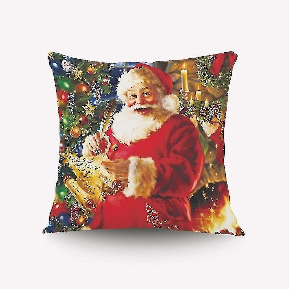 Christmas Flannel Pillowcase Holiday Christmas Tree Santa Cartoon Pillow Cushion Backrest 8a