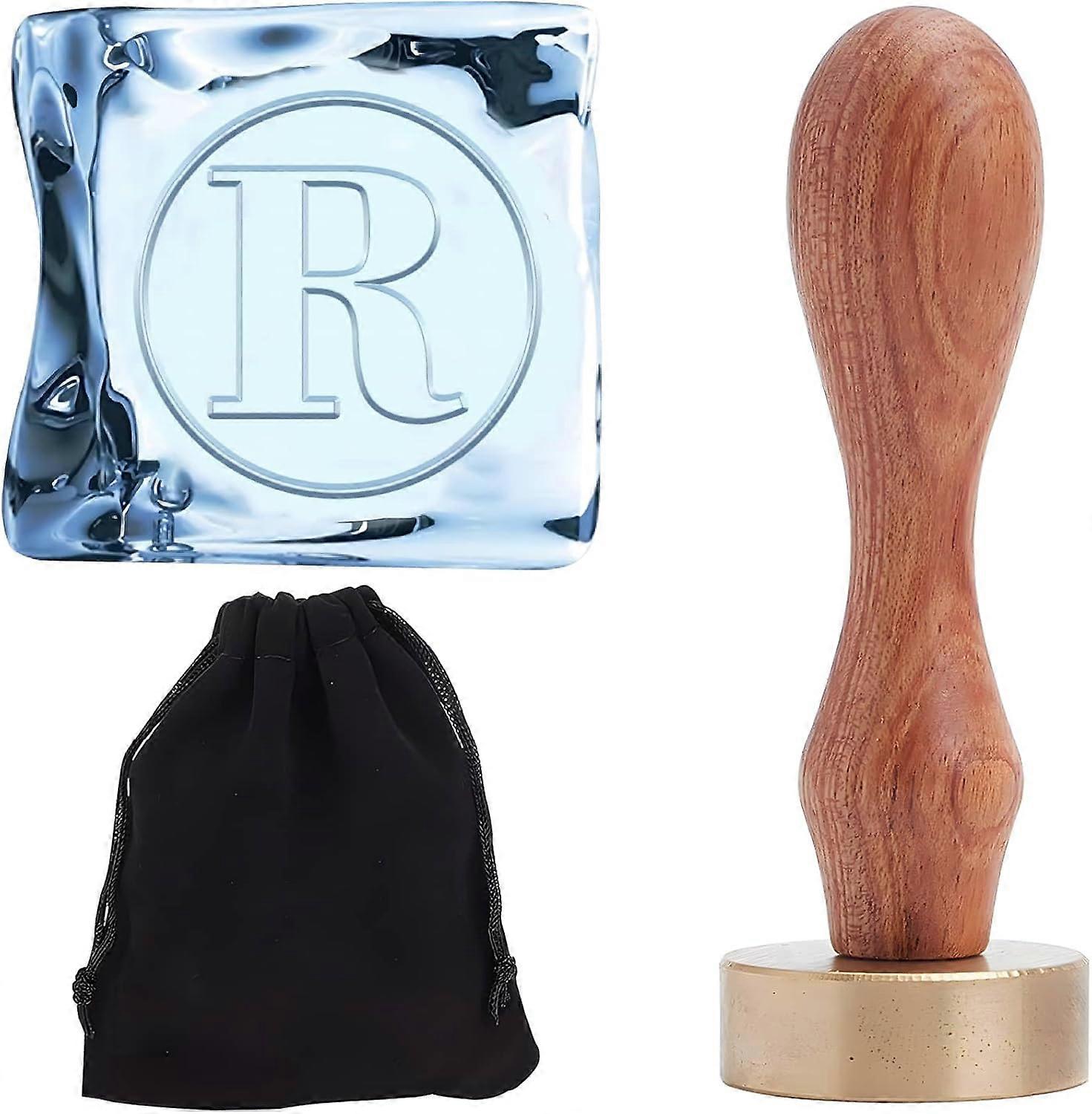 Letter R Ice Stamp Concave 1.2" Ice Cube Stamps Initial Letters Brass Ice Seal Stamp with Wood Handles Vintage Removable Brass Head Replacement for Pa
