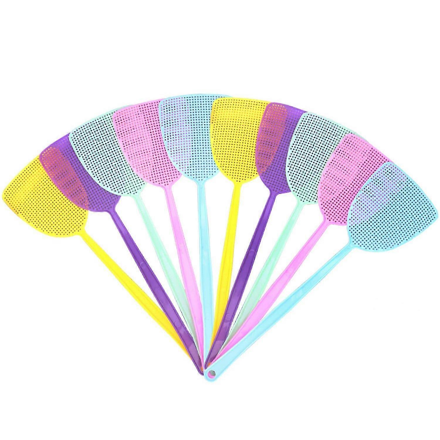 Fly Swatter 10 Pack Plastic Long Handle Fly Swat Manual Swat Control For Flies And Mosquito Multi-c