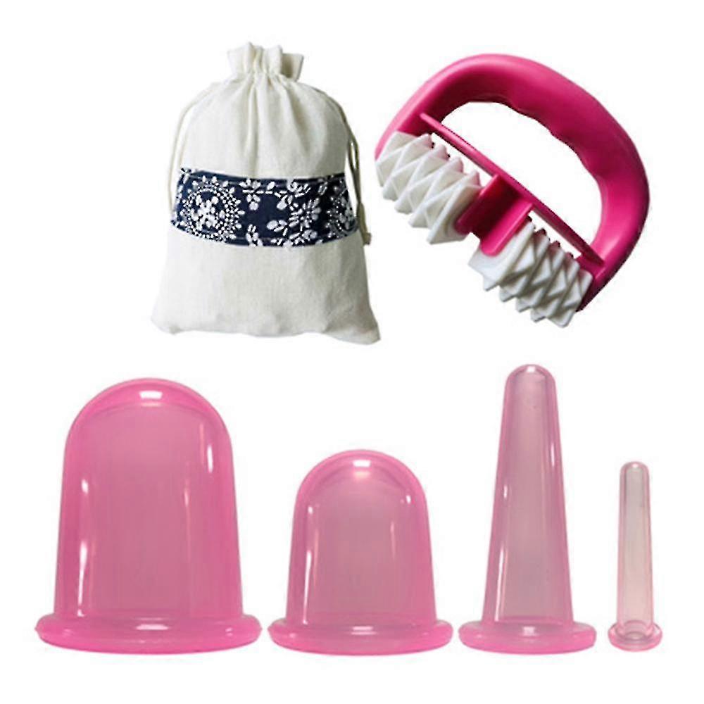 4pcs Vacuum Cups + Massage Roller Silicone Cupping Set,cupping Set