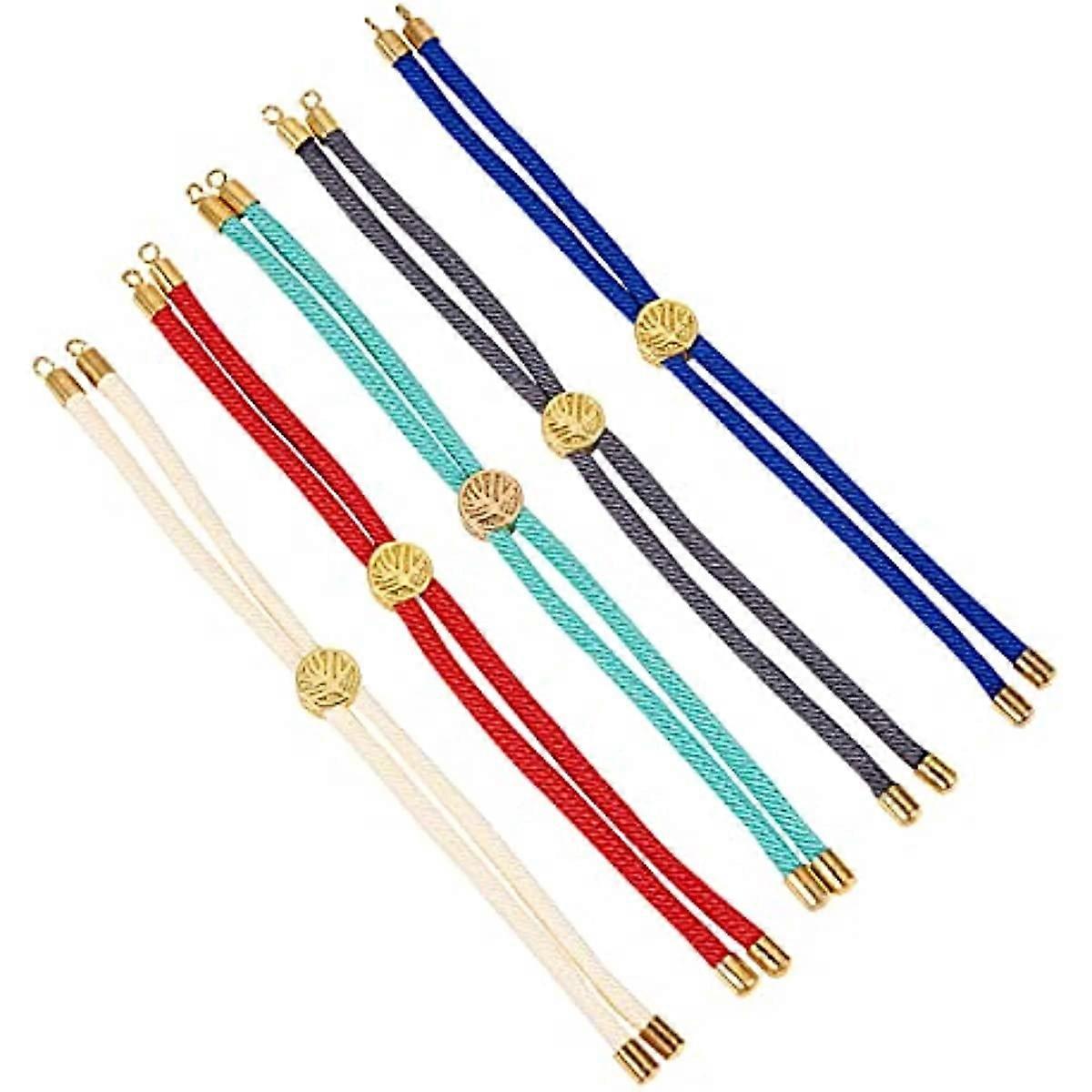 5 Strands Adjustable Nylon Slider Bracelet Making (12.5cm) Twisted Cord Bracelet Makings with Environmental Brass Findings Gold Plated Tree of Life Ch
