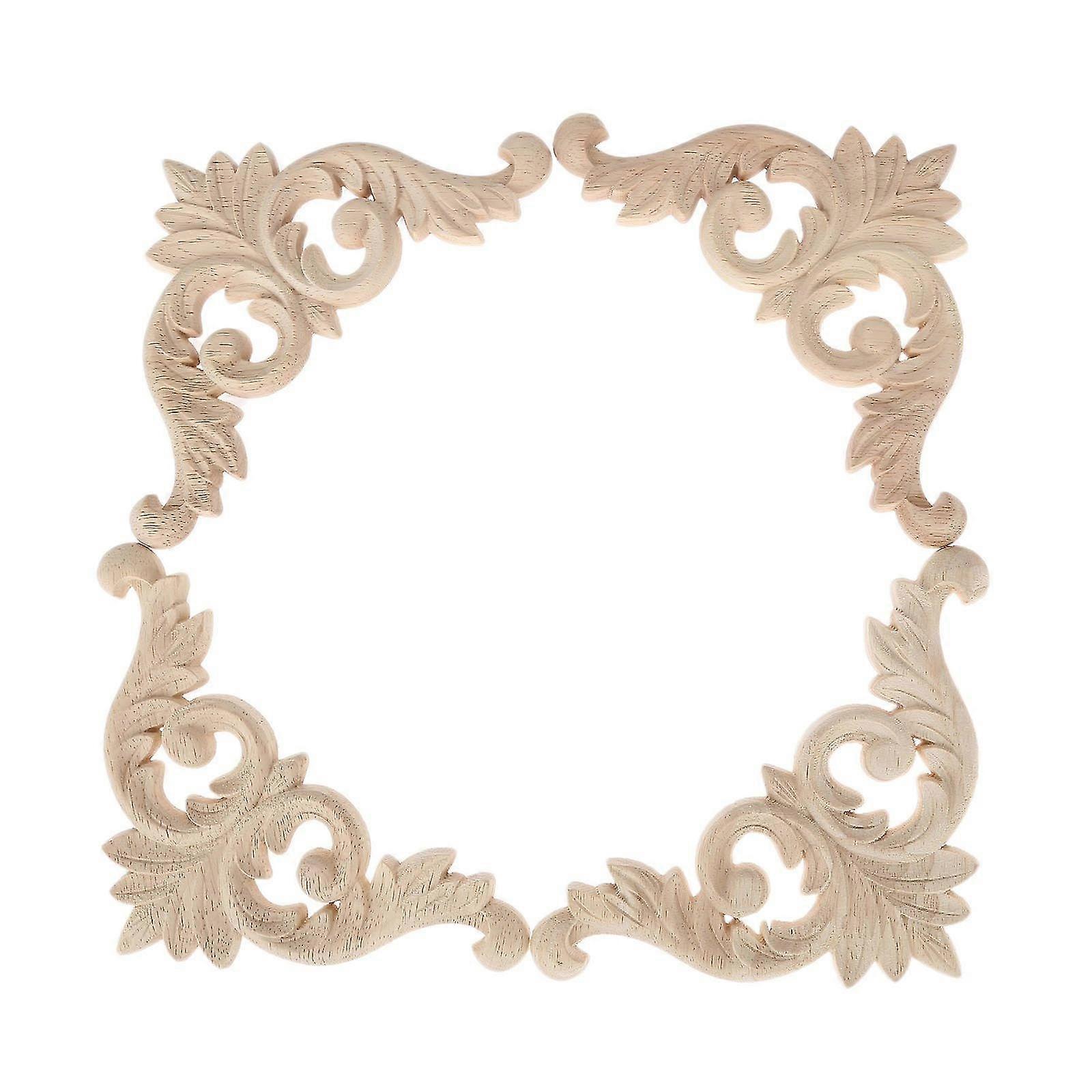Wood Carved Corner Mouldings Onlay Applique Unpainted Furniture Decor 4pcs 12x12cm