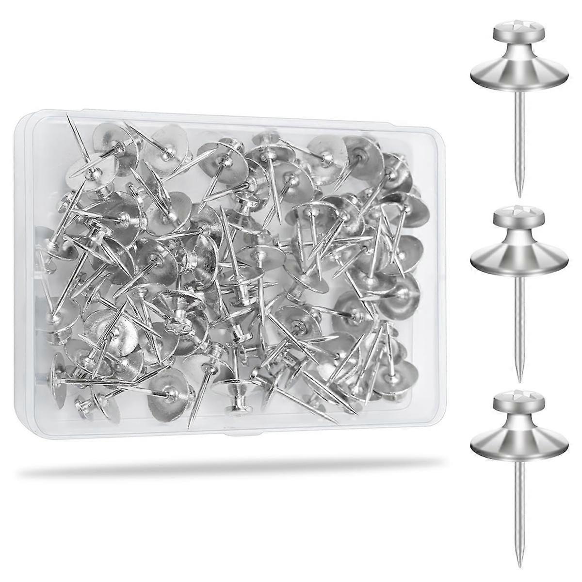 60Pcs Double Headed Nails for Hanging Pictures, Wall Hangers Without Nails Thumb Tacks for Wall,Silver