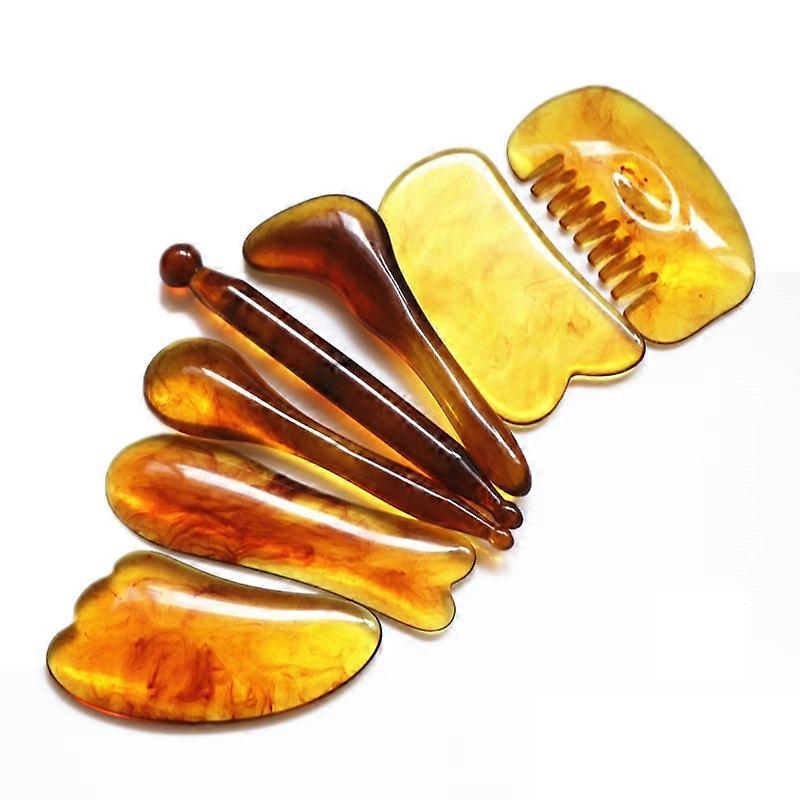 7PCS/set Facial Tendon Stick Scraping Board, Shape: Amber Amber