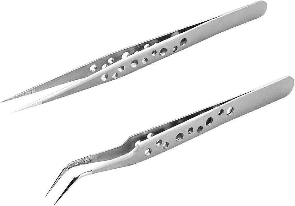 Volume Tweezers and Individual Eyelash Extension, 9 Holes Professional Precision Stainless Steel Tweezers Set - Straight and Curved Tweezers for Eyela