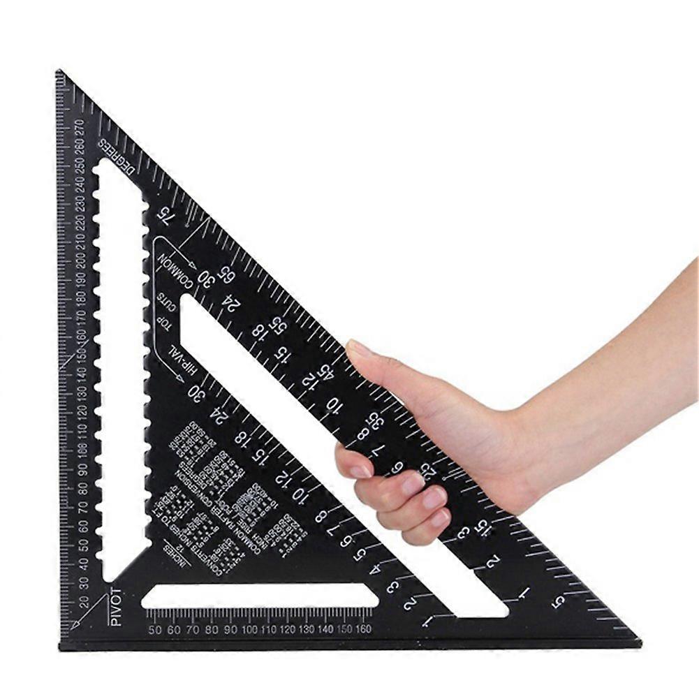 Triangle Scale Ruler 12 Inch Aluminum Alloy Triangular Rule High Precision Square Protractor Carpenter Framing Layout Measuring Lever Tool for Enginee