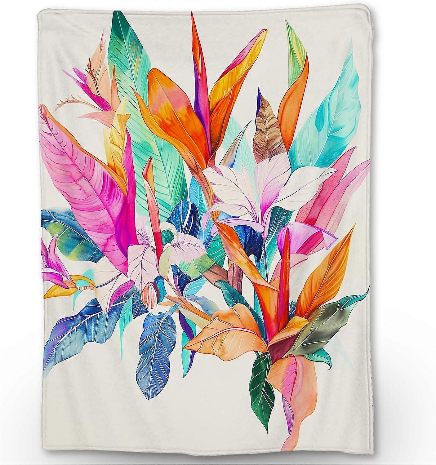 Tropical Leaf and Floral Blanket, Soft, Cozy, Lightweight Flannel Throw Blanket - Ideal for Couch, Bed, Travel - Fluffy, Fuzzy Decorative Home Decor f
