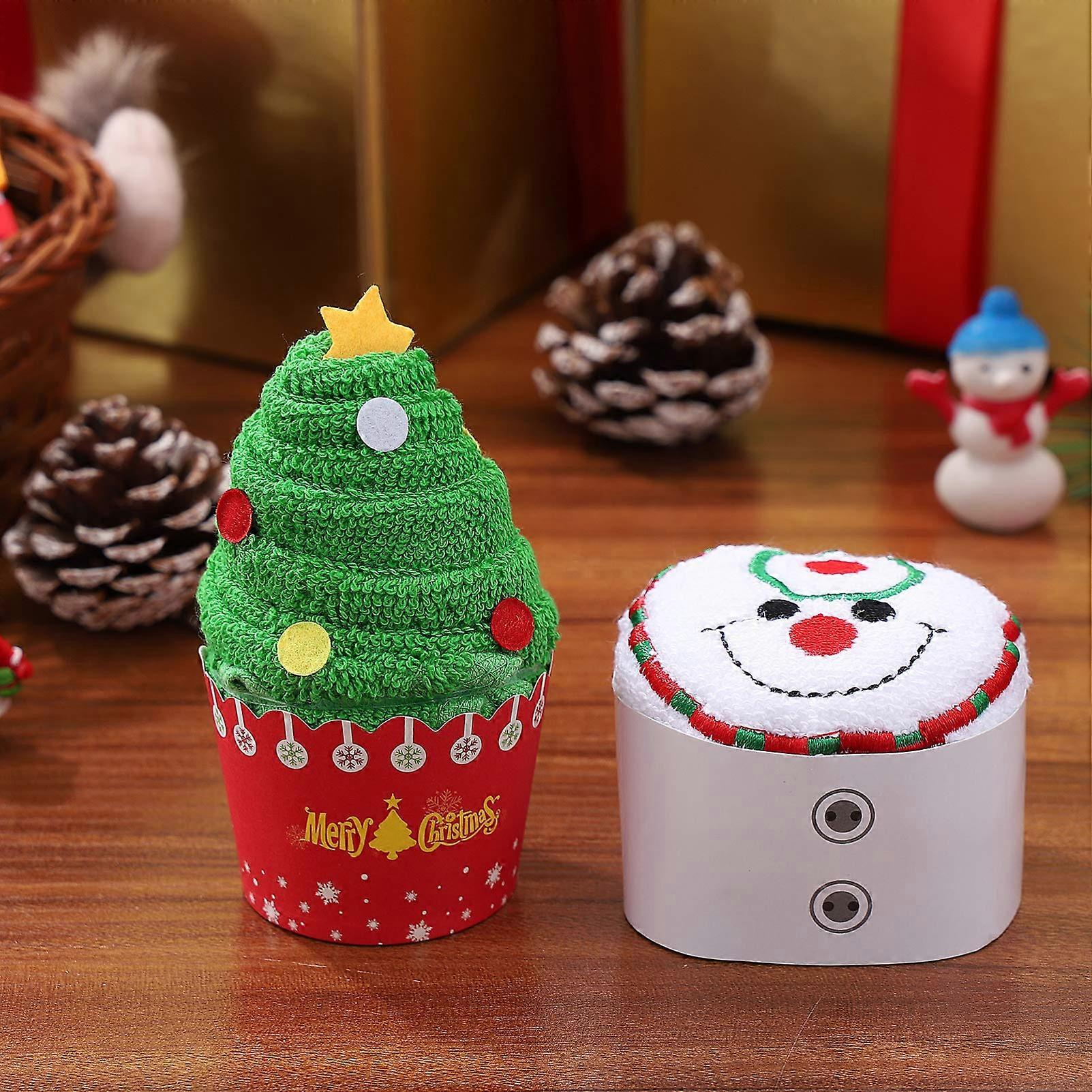 Set of 2 Christmas Towels Soft and Absorbent Hand Towel Set with Snowman and Christmas Tree Design