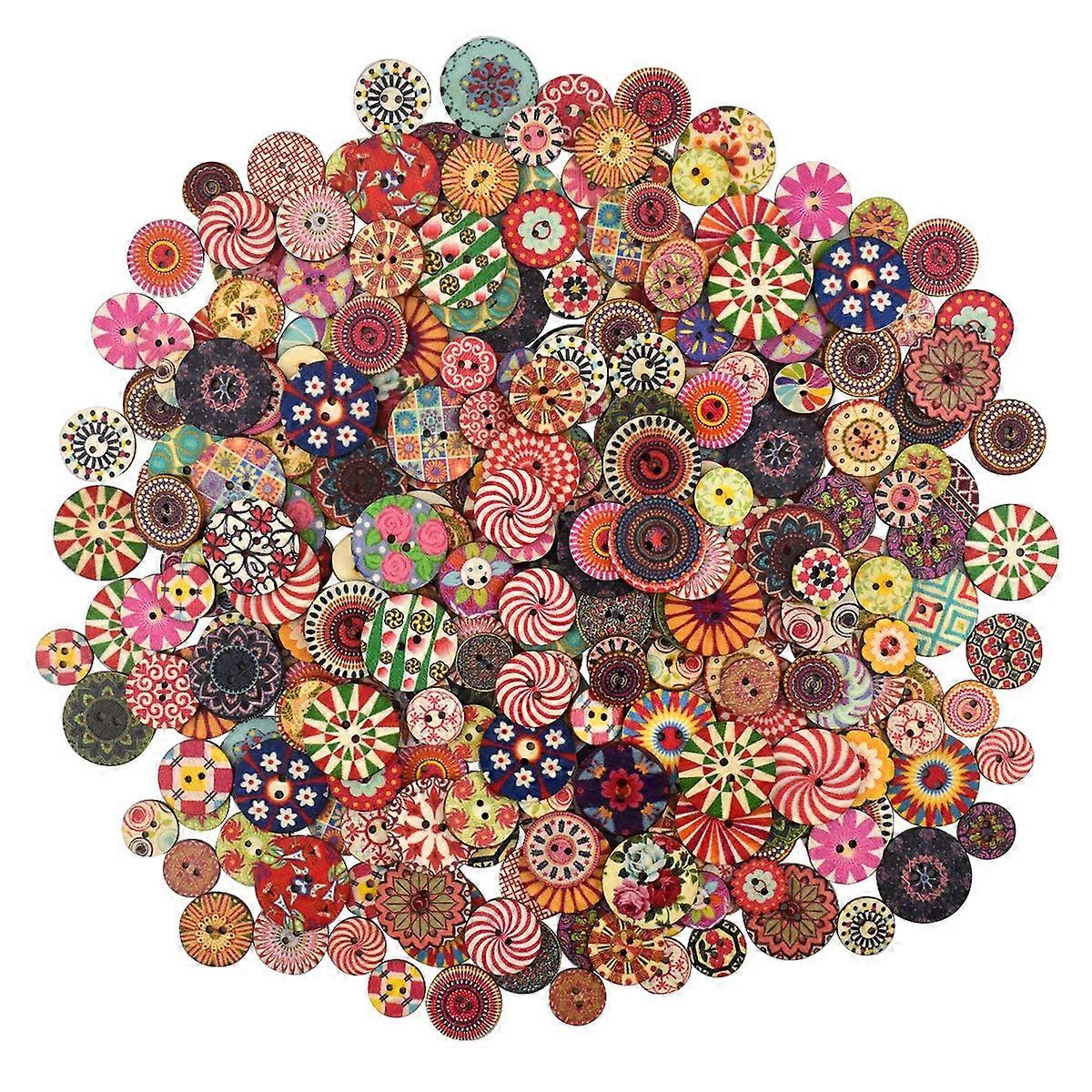 100 Pcs Mixed Round Wooden Buttons Assorted Colorful Resin Buttons Retro Crafting Buttons Wood Sewing Button Kids