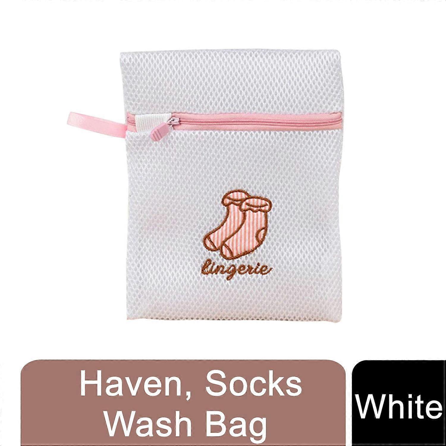 Haven Zippered Mesh Laundry Clothes Washing Bag,  White
